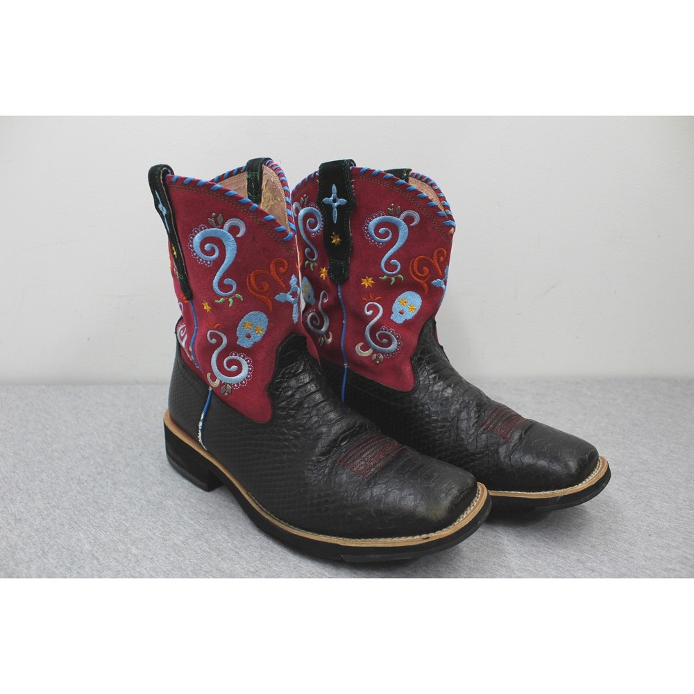 Ariat Boots Womens 10B Black Red Fatbaby Sugar Skull Western 10006761 - Picture 10 of 12
